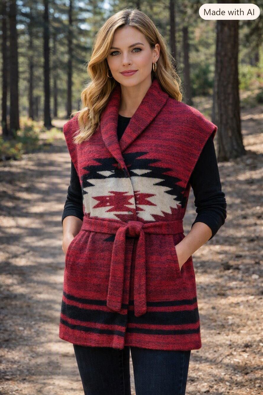 Ralph Lauren Lambswool Southwestern Shawl Collar Cardigan Tie Vest L
